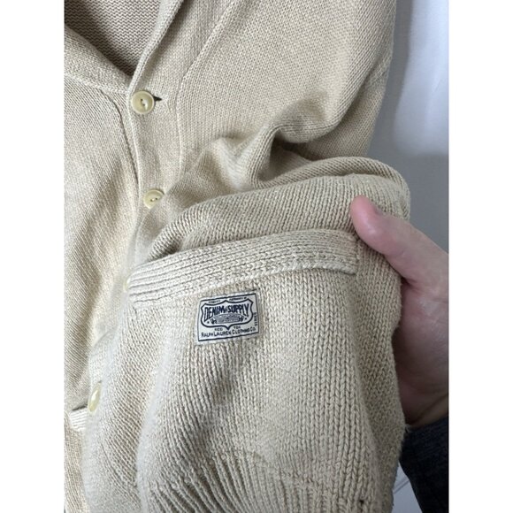 Denim & Supply Ralph Lauren Shawl Collar Cardigan Sweater Beige Cotton Men L - Picture 3 of 4